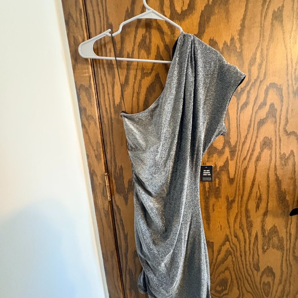 NWT Express Metallic Silver One-Shoulder Party Dress | Small
